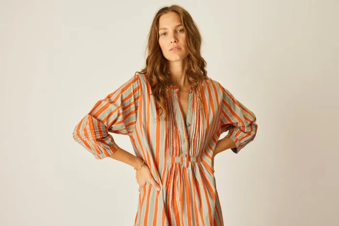 Dresses Shop Natalie Martin SAMMIE MAXI Batik Stripe Sage