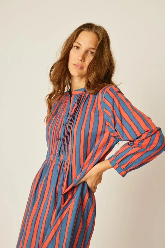 Dresses Shop Natalie Martin SAMMIE SHORT DRESS Batik Stripe Navy
