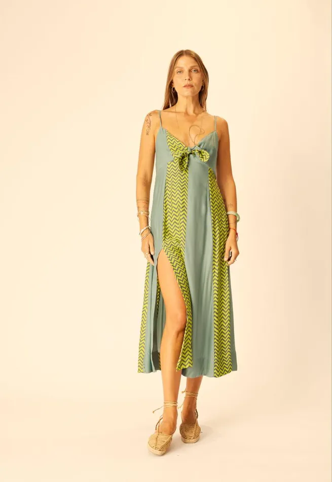 Dresses Shop Natalie Martin SOPHIE DRESS Block Zigzag Lime