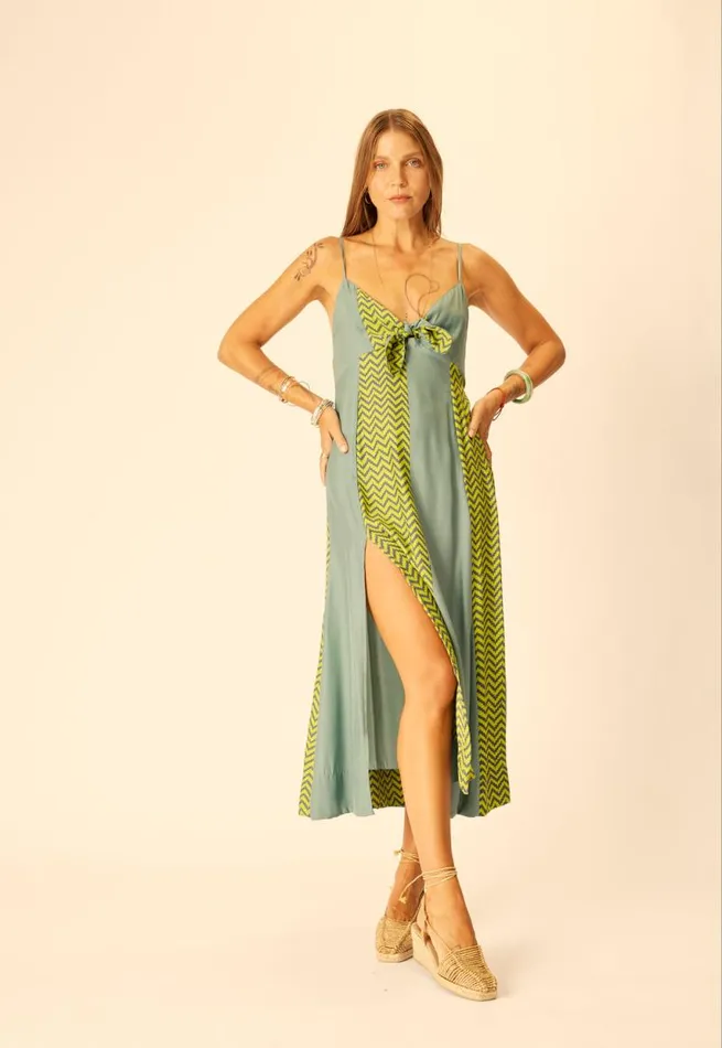 Dresses Shop Natalie Martin SOPHIE DRESS Block Zigzag Lime