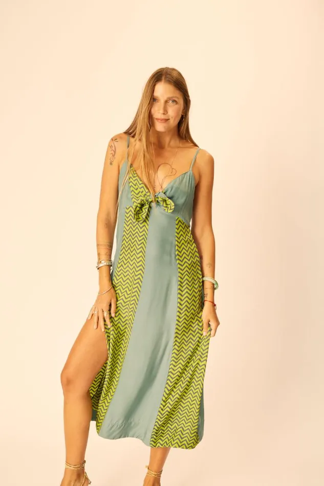 Dresses Shop Natalie Martin SOPHIE DRESS Block Zigzag Lime