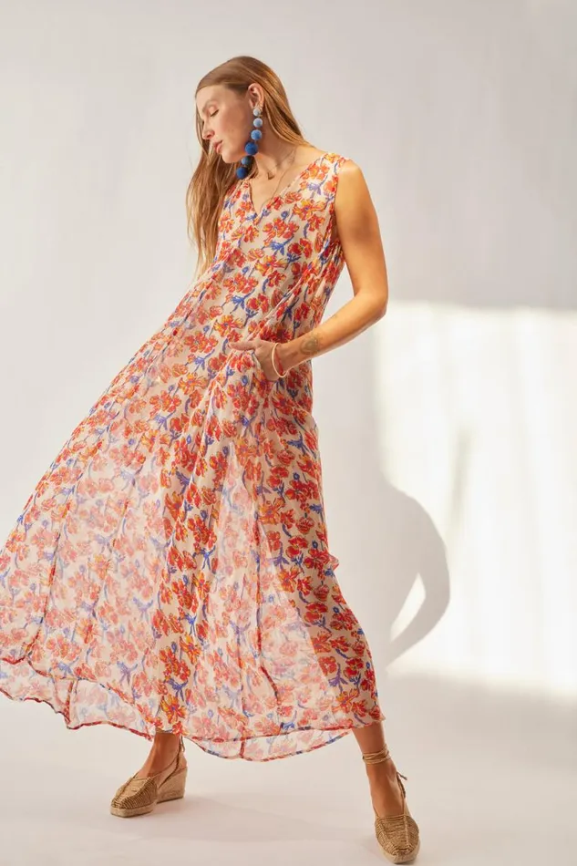 Dresses Shop Natalie Martin TOVA MAXI Chiffon Watercolor Onyx