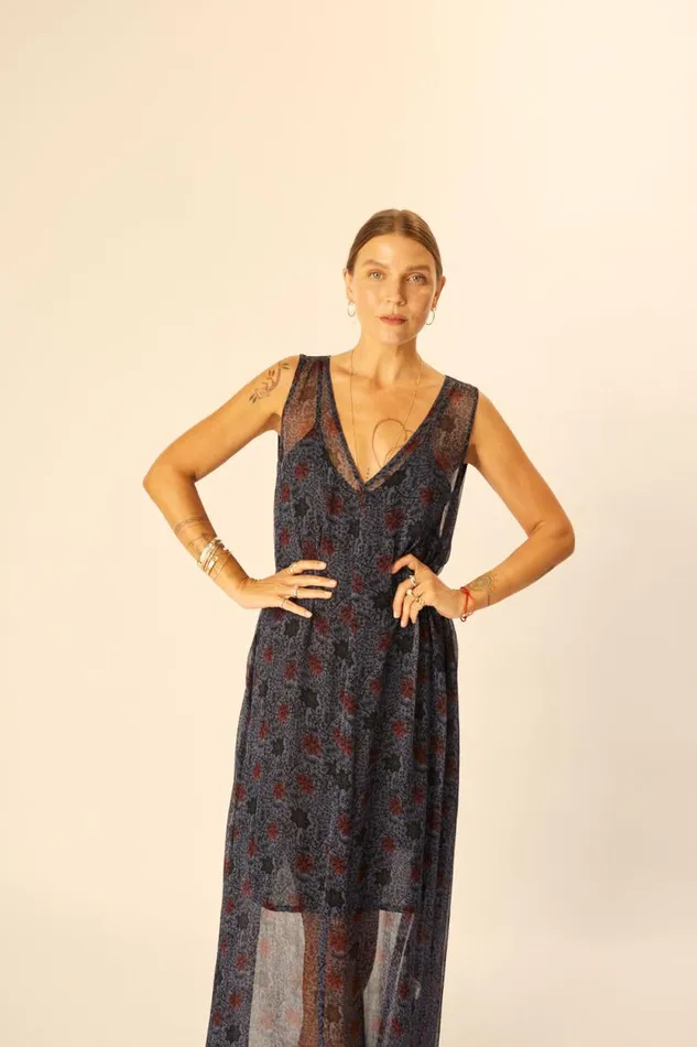 Dresses Shop Natalie Martin TOVA MAXI Snowflake Steel Blue