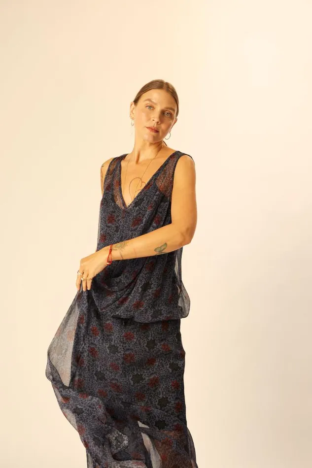 Dresses Shop Natalie Martin TOVA MAXI Snowflake Steel Blue