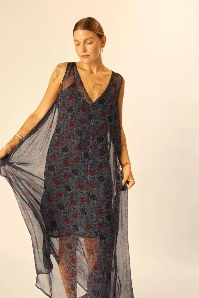 Dresses Shop Natalie Martin TOVA MAXI Snowflake Steel Blue