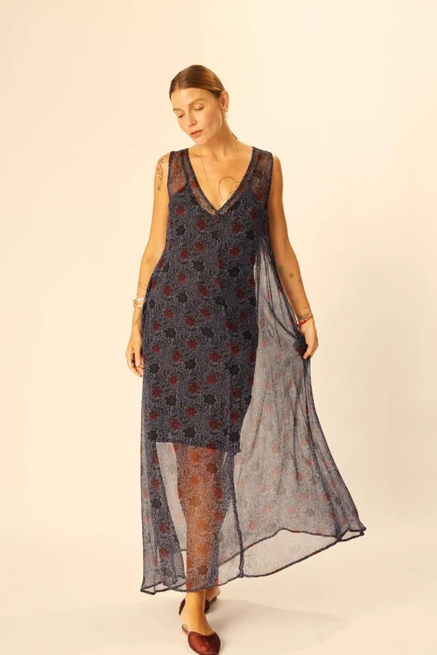 Dresses Shop Natalie Martin TOVA MAXI Snowflake Steel Blue