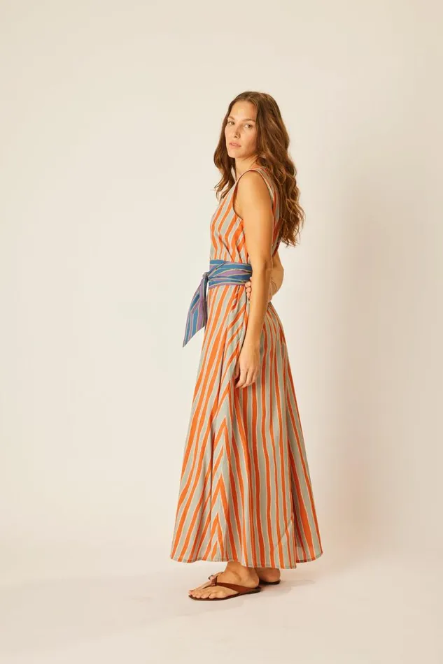 Dresses Shop Natalie Martin TOVA MAXI WITH CONTRASTING BELT Batik Stripe Sage