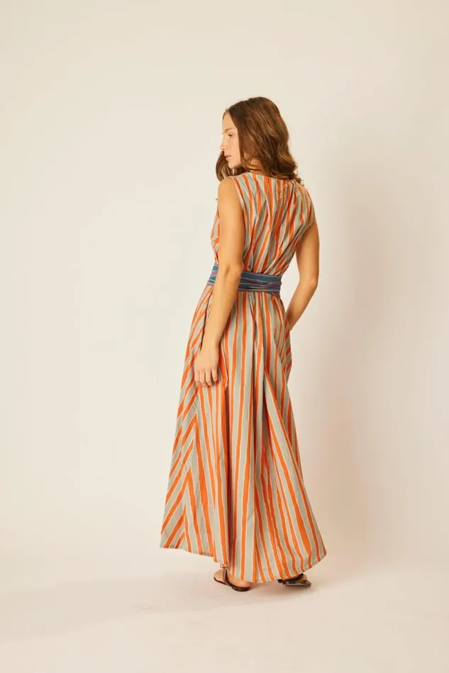 Dresses Shop Natalie Martin TOVA MAXI WITH CONTRASTING BELT Batik Stripe Sage