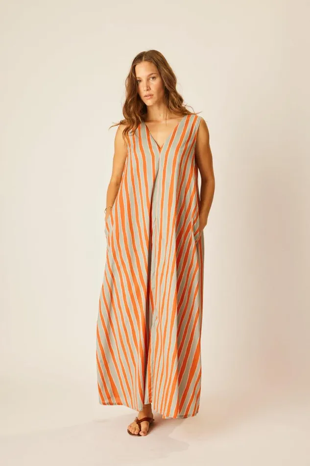 Dresses Shop Natalie Martin TOVA MAXI WITH CONTRASTING BELT Batik Stripe Sage
