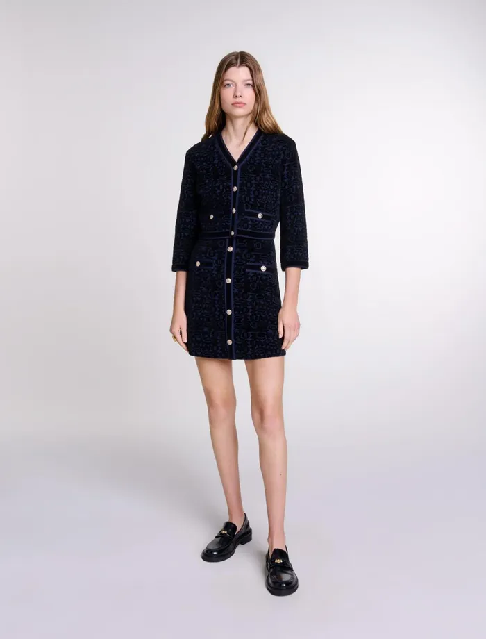 Dresses Women Maje 2In1 Velvet Knit Dress Blacknavy