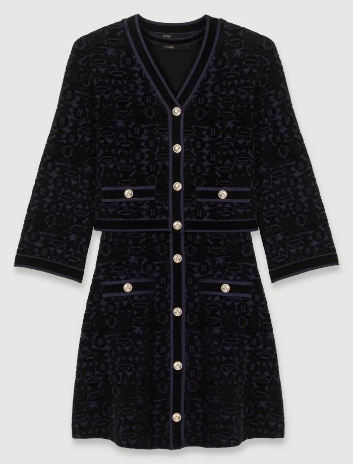 Dresses Women Maje 2In1 Velvet Knit Dress Blacknavy