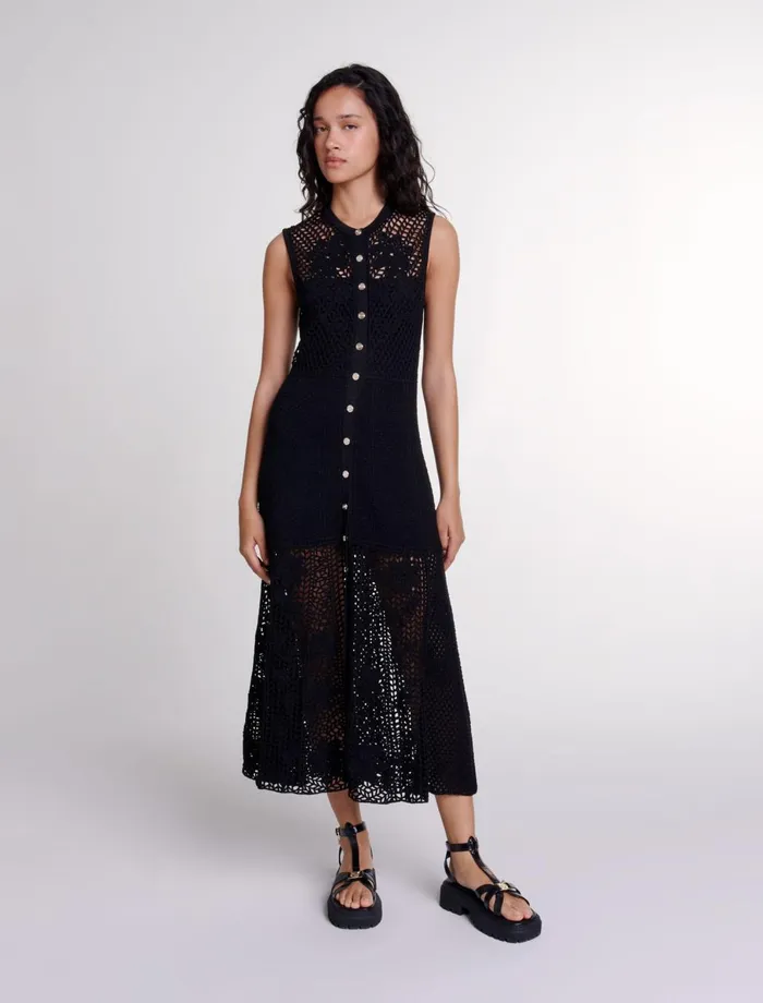 Dresses Women Maje CrochetKnit Maxi Dress Black