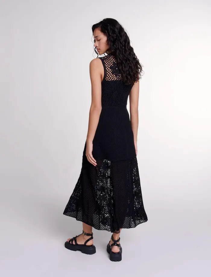 Dresses Women Maje CrochetKnit Maxi Dress Black