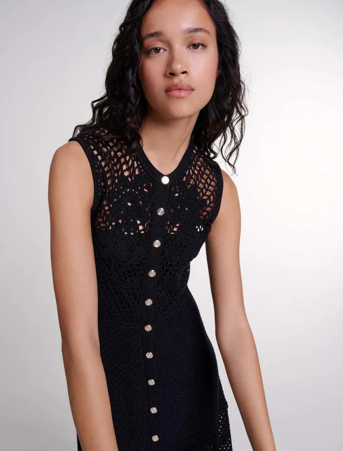 Dresses Women Maje CrochetKnit Maxi Dress Black