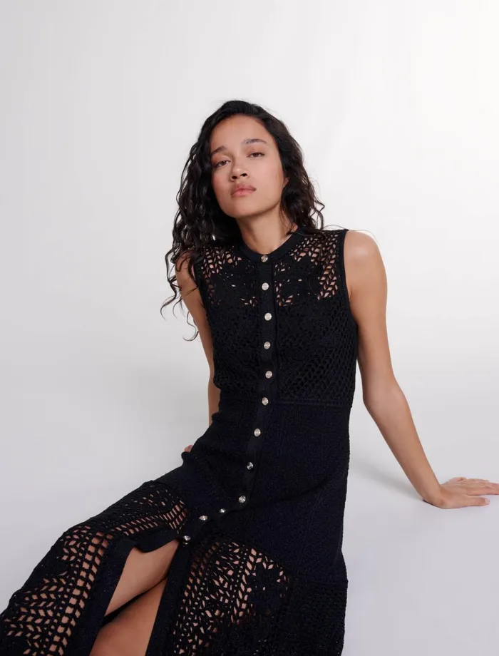 Dresses Women Maje CrochetKnit Maxi Dress Black