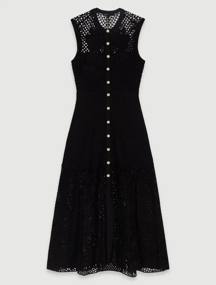 Dresses Women Maje CrochetKnit Maxi Dress Black
