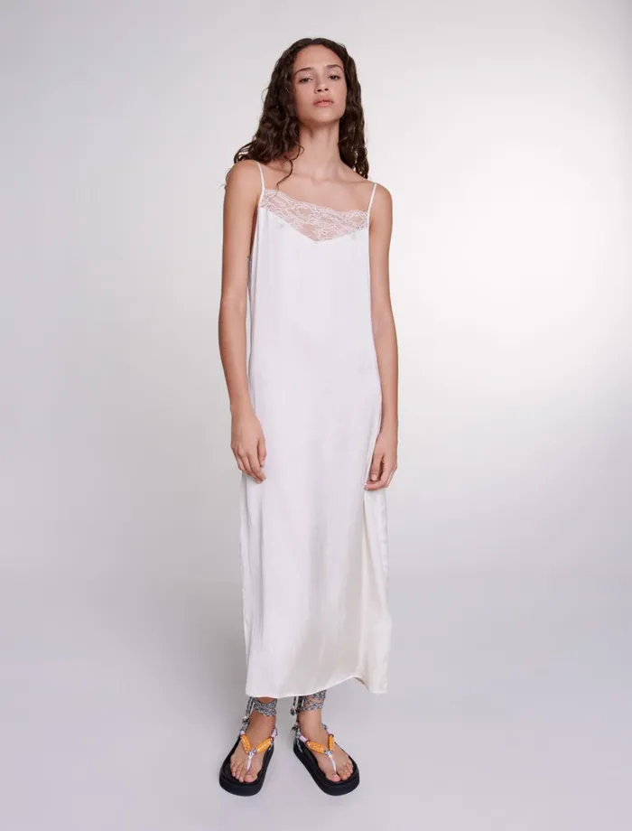 Dresses Women Maje Long Satin Dress Ecru
