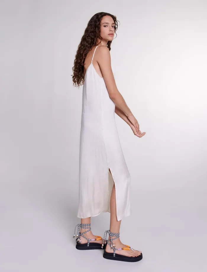 Dresses Women Maje Long Satin Dress Ecru