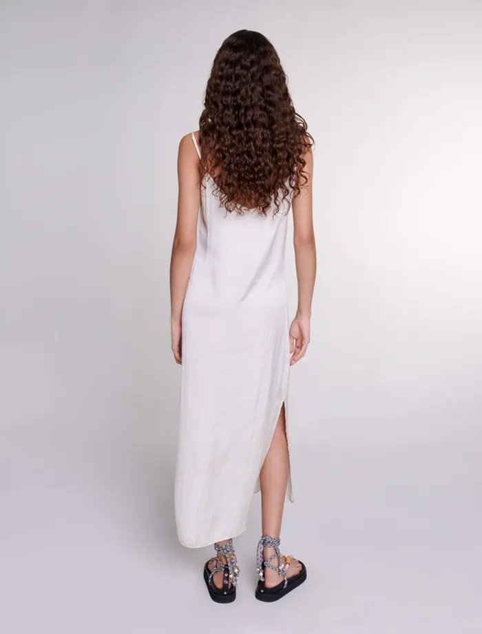 Dresses Women Maje Long Satin Dress Ecru