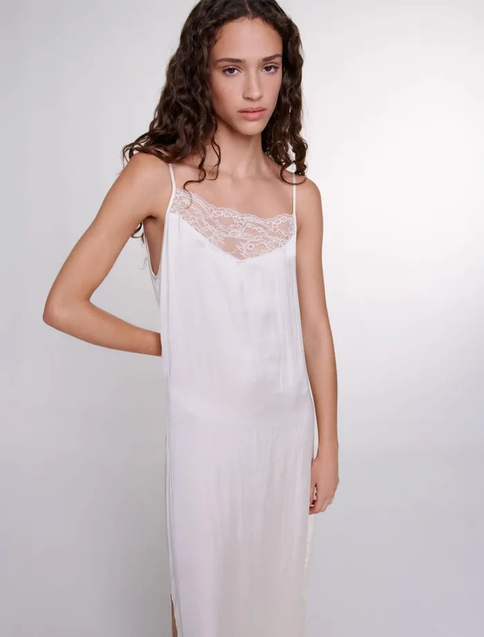 Dresses Women Maje Long Satin Dress Ecru
