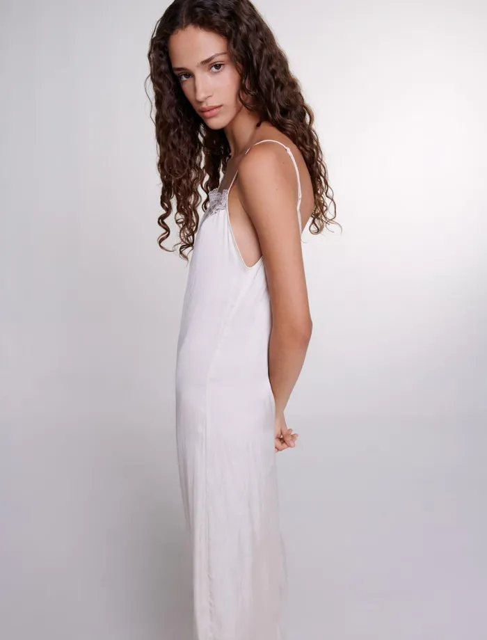 Dresses Women Maje Long Satin Dress Ecru