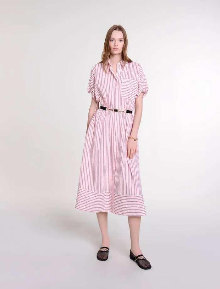 Dresses Women Maje Striped And Rhinestone Maxi Dress Red Rhinestone Stripe