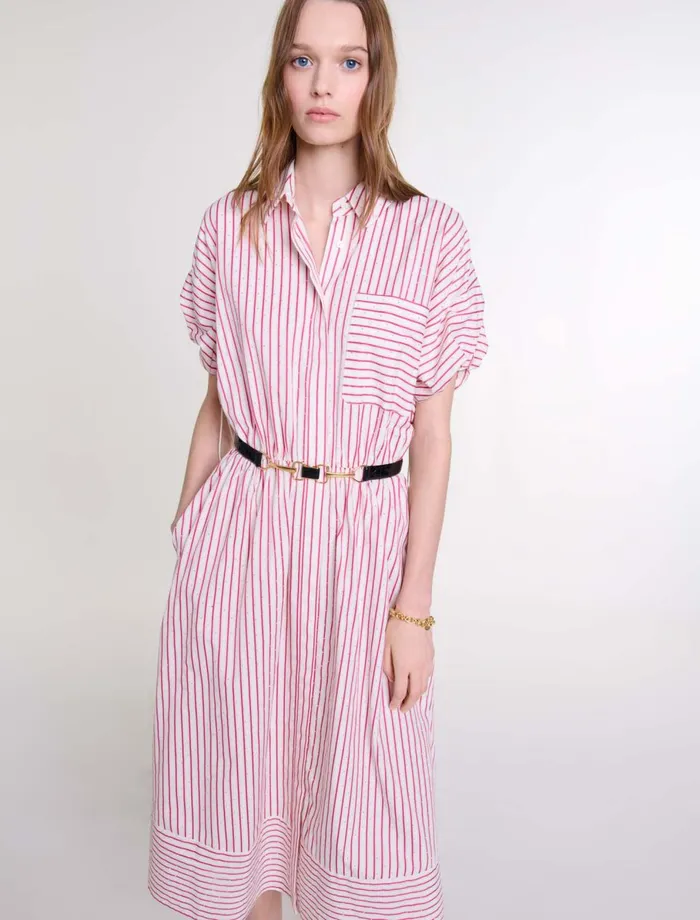 Dresses Women Maje Striped And Rhinestone Maxi Dress Red Rhinestone Stripe