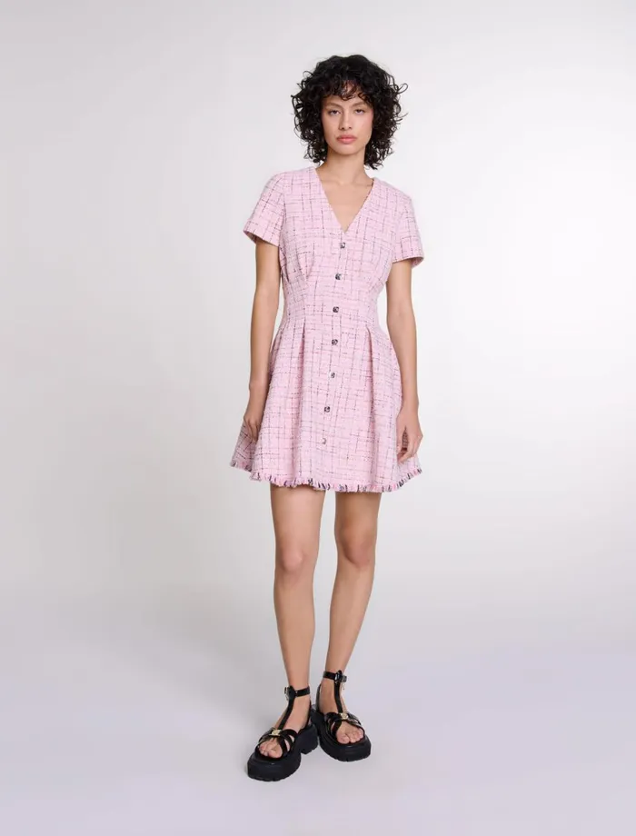 Dresses Women Maje Tweed Babydoll Dress Pink