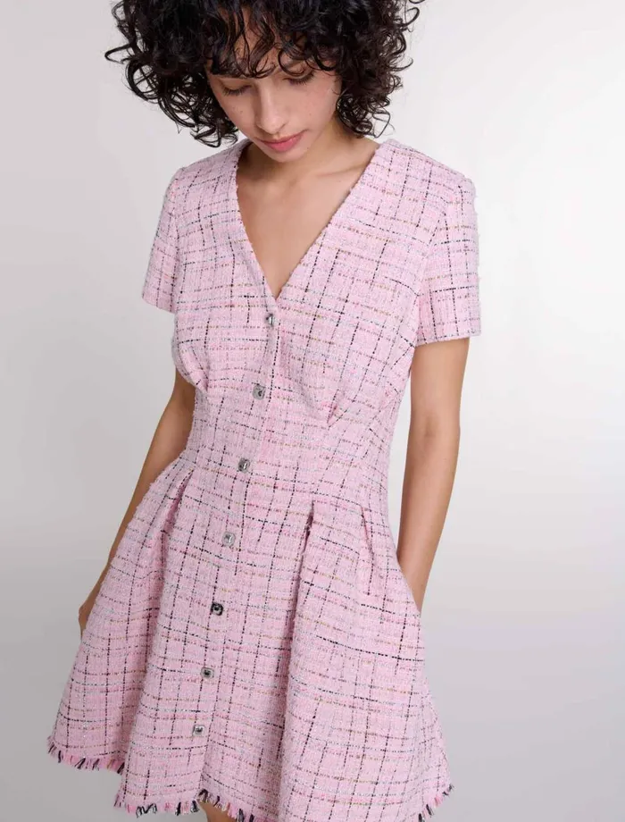 Dresses Women Maje Tweed Babydoll Dress Pink