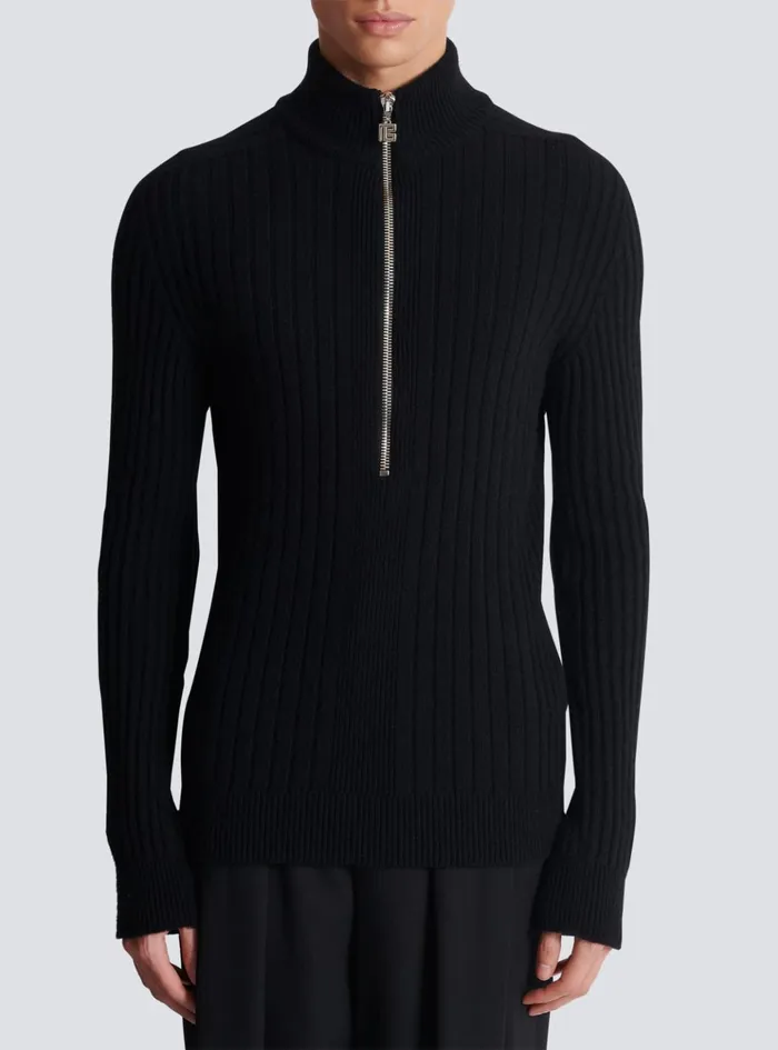Ecocashmere Highneck Jumper Black Men Balmain Knitwear