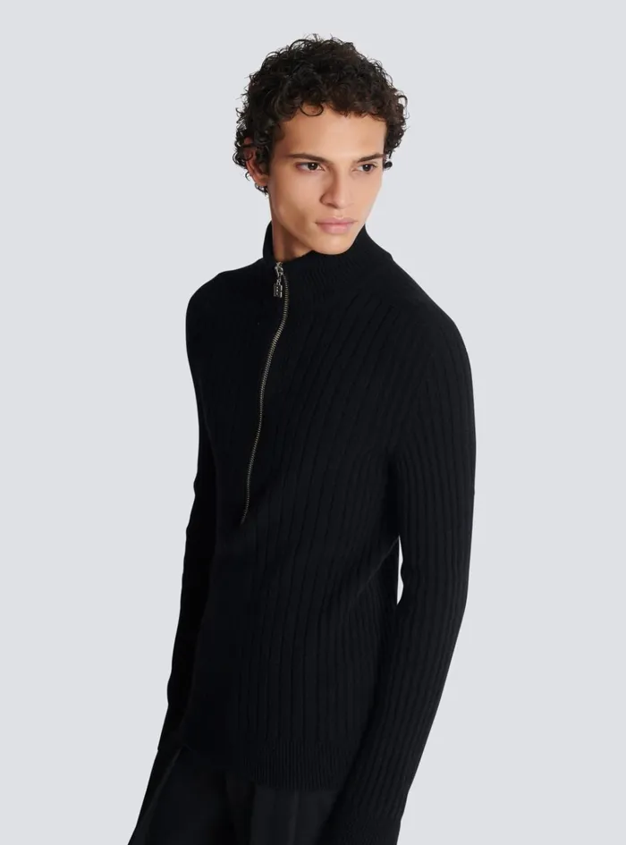 Ecocashmere Highneck Jumper Black Men Balmain Knitwear