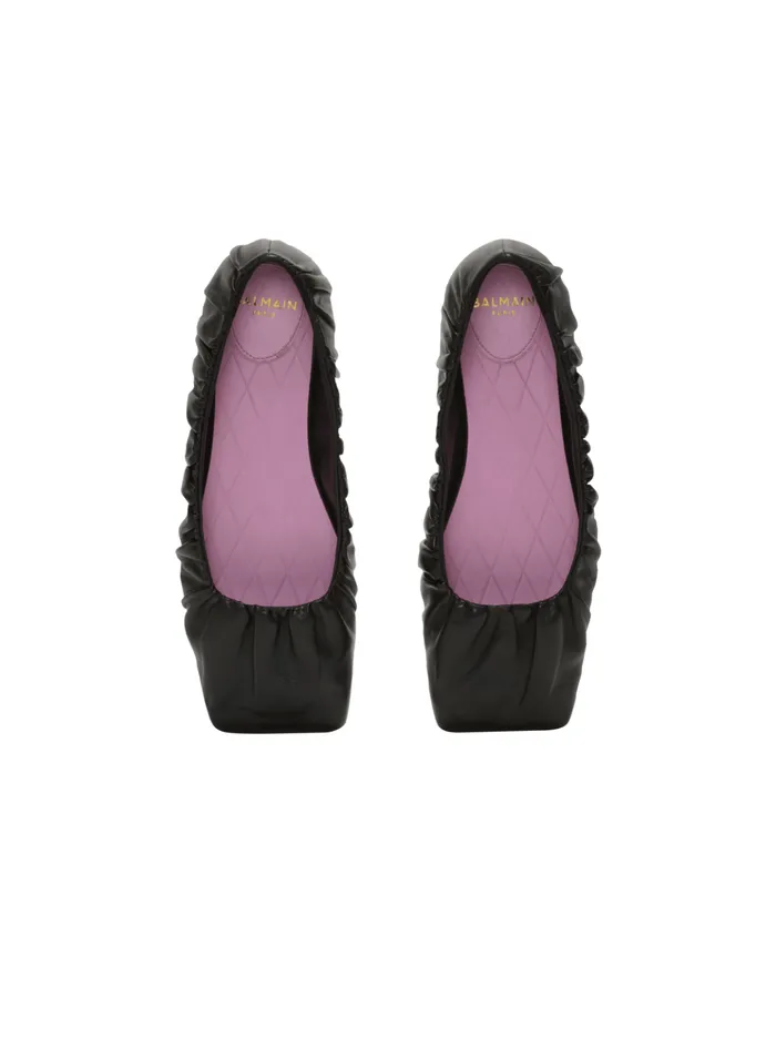 Eden Ballet Flats In Gathered Lambskin Black Women Balmain Flat Shoes