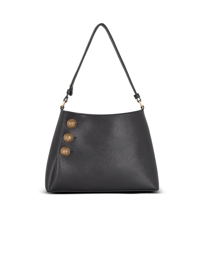 Emblegraveme Shoulder Bag In Grained Calfskin Black Women Balmain Handbags