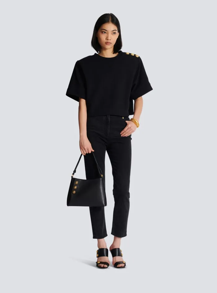 Emblegraveme Shoulder Bag In Grained Calfskin Black Women Balmain Handbags