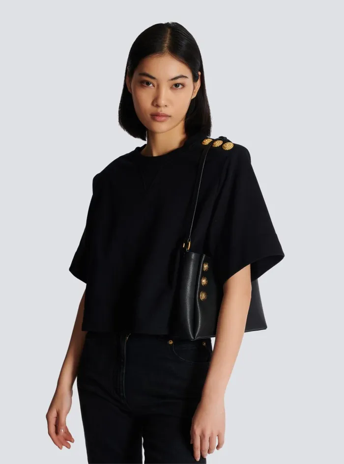 Emblegraveme Shoulder Bag In Grained Calfskin Black Women Balmain Handbags