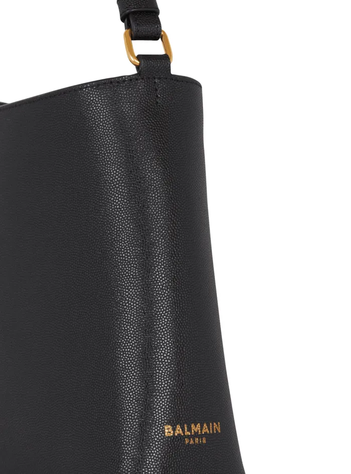 Emblegraveme Shoulder Bag In Grained Calfskin Black Women Balmain Handbags