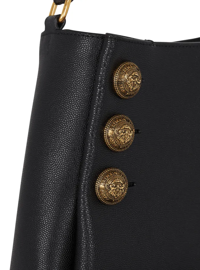 Emblegraveme Shoulder Bag In Grained Calfskin Black Women Balmain Handbags