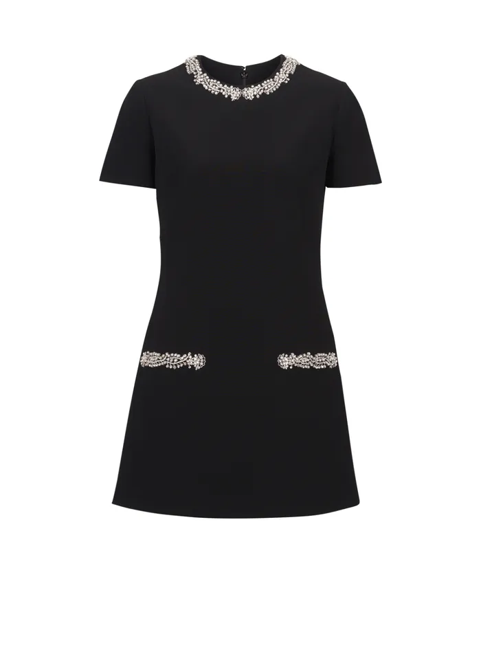 Embroidered Crepe Shift Dress Black Women Balmain Dresses
