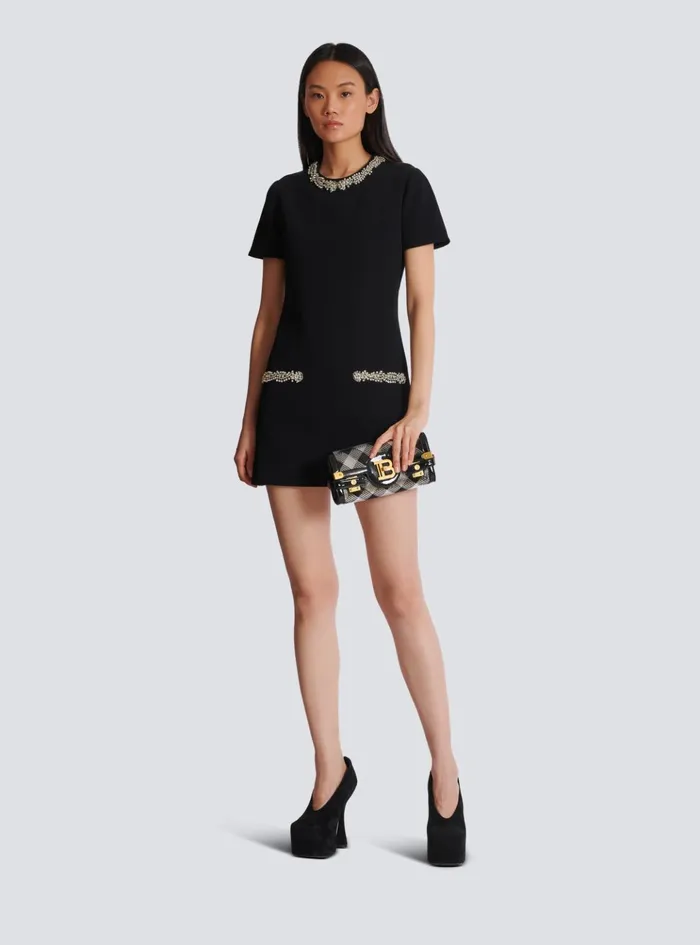 Embroidered Crepe Shift Dress Black Women Balmain Dresses