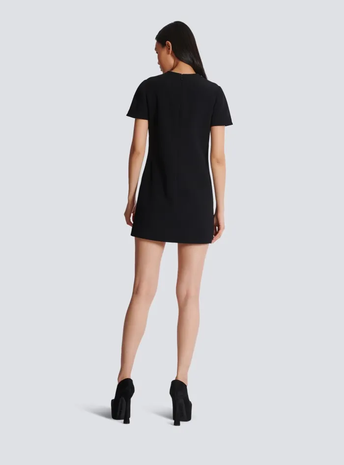 Embroidered Crepe Shift Dress Black Women Balmain Dresses