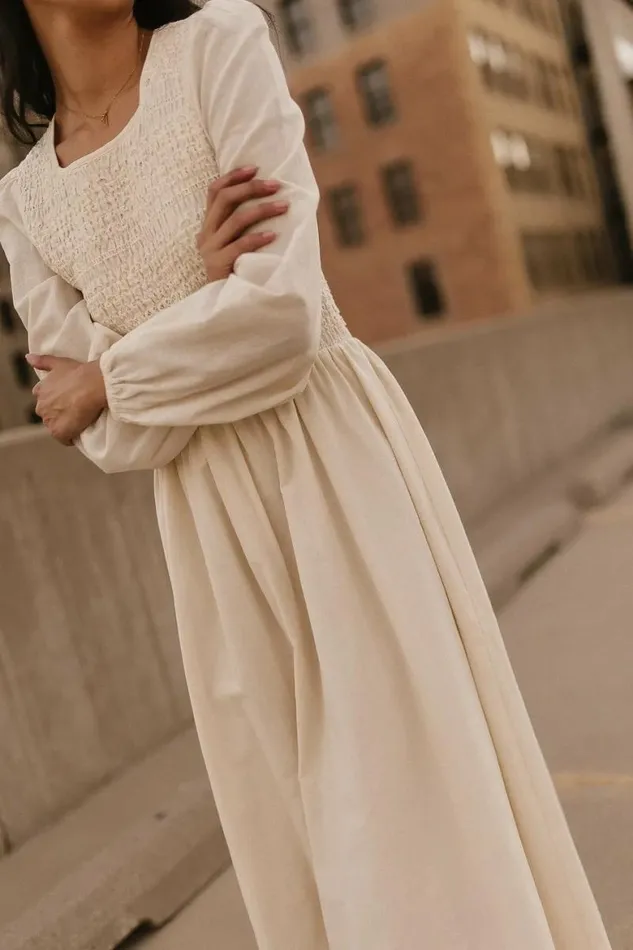 Eyelet Lace Smocked Dress In Cream Cream Women Bohme Dresses