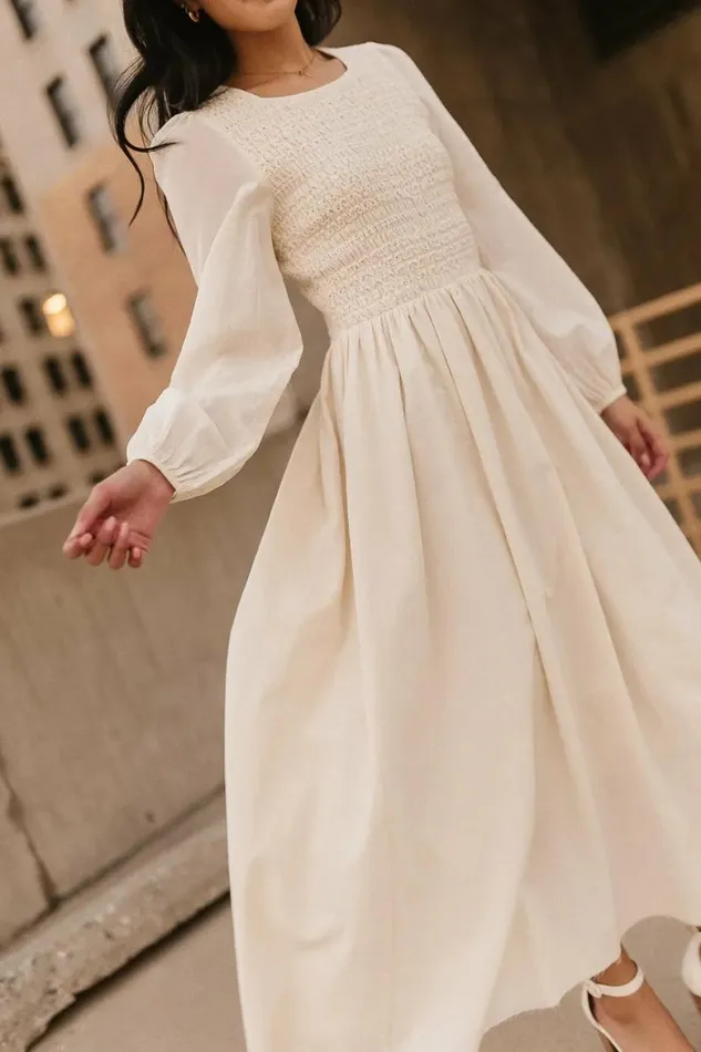 Eyelet Lace Smocked Dress In Cream Cream Women Bohme Dresses