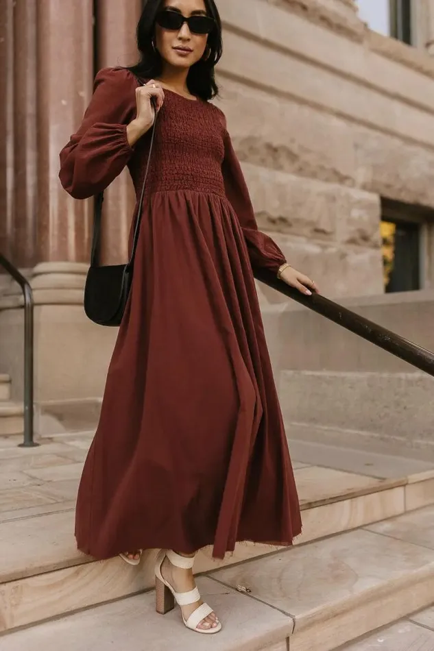 Eyelet Lace Smocked Dress In Rust Rust Women Bohme Dresses