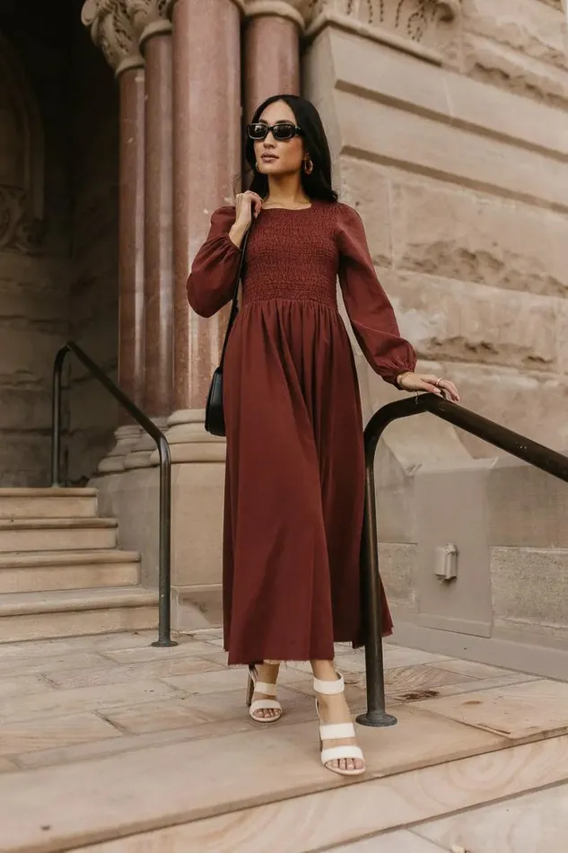 Eyelet Lace Smocked Dress In Rust Rust Women Bohme Dresses