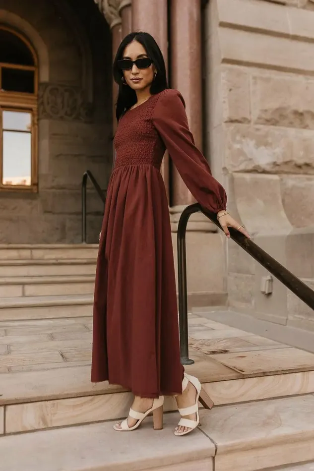 Eyelet Lace Smocked Dress In Rust Rust Women Bohme Dresses
