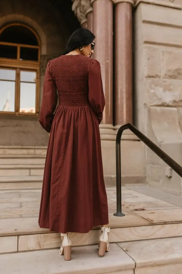 Eyelet Lace Smocked Dress In Rust Rust Women Bohme Dresses
