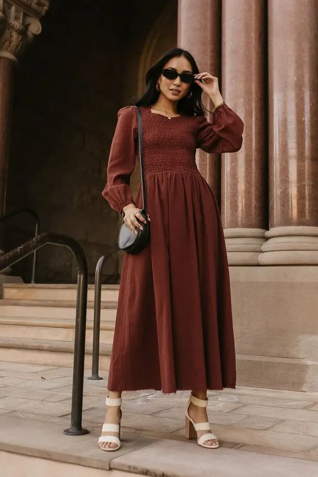 Eyelet Lace Smocked Dress In Rust Rust Women Bohme Dresses