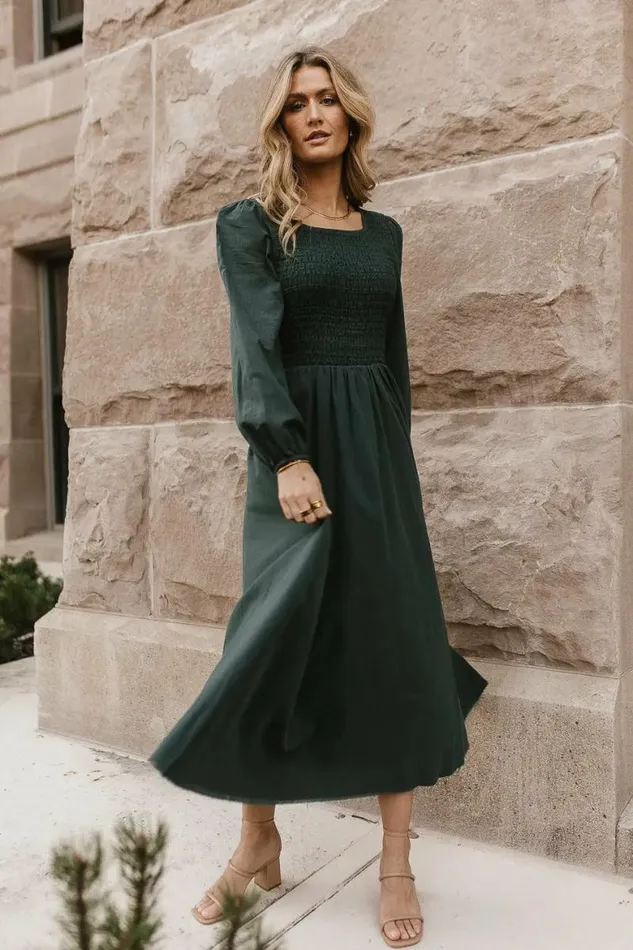 Eyelet Lace Smocked Dress In Teal Teal Women Bohme Dresses
