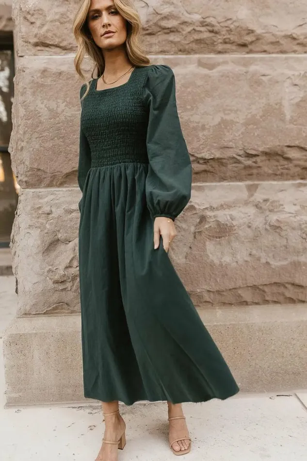 Eyelet Lace Smocked Dress In Teal Teal Women Bohme Dresses