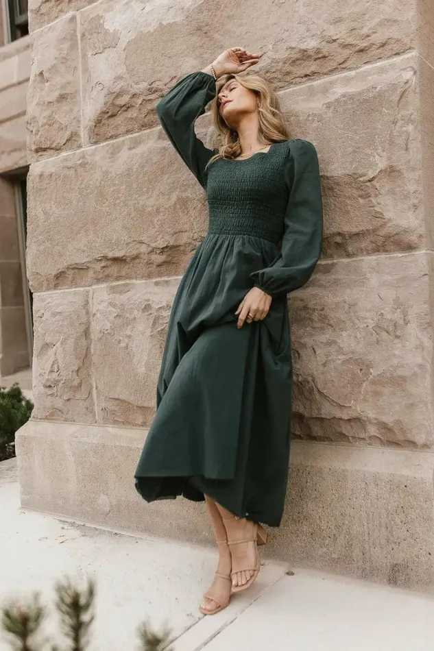 Eyelet Lace Smocked Dress In Teal Teal Women Bohme Dresses